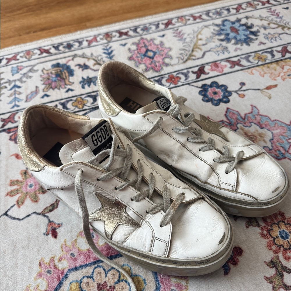 Golden Goose Superstar White and Gold Sneakers